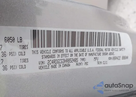 2017 Dodge Grand Caravan Sxt z USA, uszkodzony, nr VIN 2C4RDGCG3HR852485